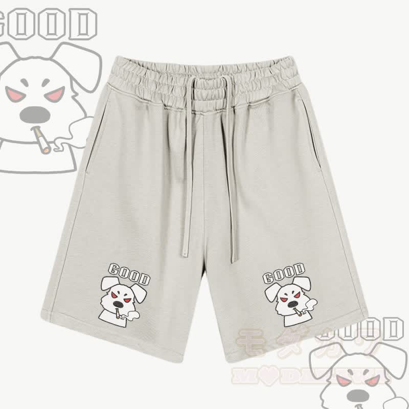 MODAKAWA GOOD Shorts mit Raucherwelpen-Grafik und Kordelzug - Aprikose - 2XL - image 1