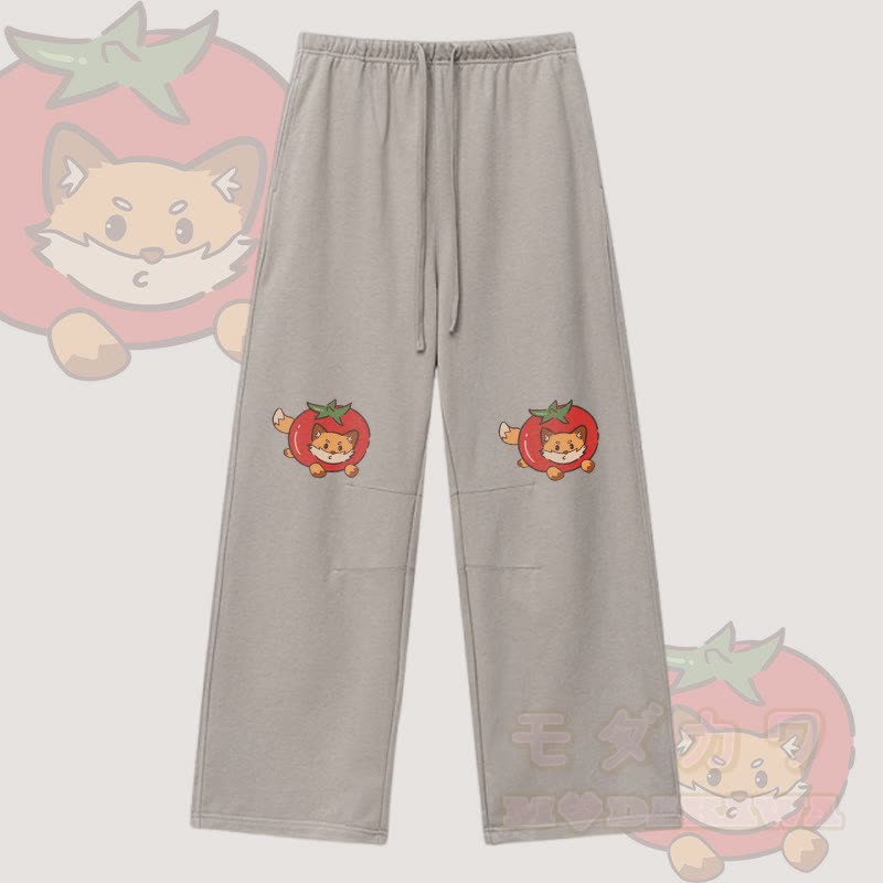 MODAKAWA Hose mit Tomatenfuchs-Grafik und Kordelzug - Hellbraun - XL - image 1