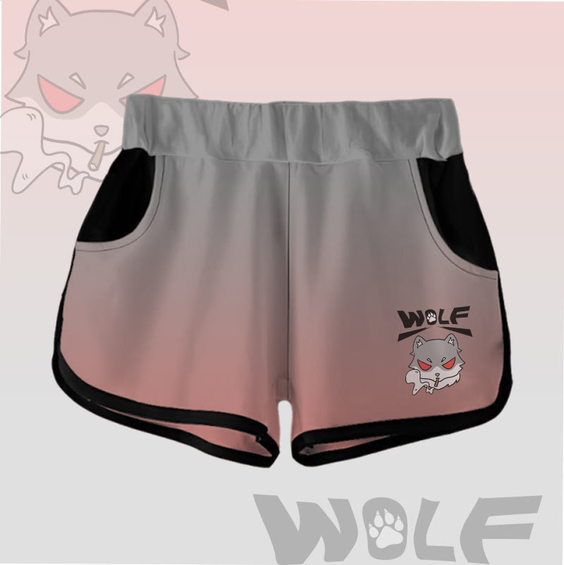 MODAKAWA Shorts mit Farbverlauf und Rauchwolf-Grafik - Grey&Red - 5XL - image 7