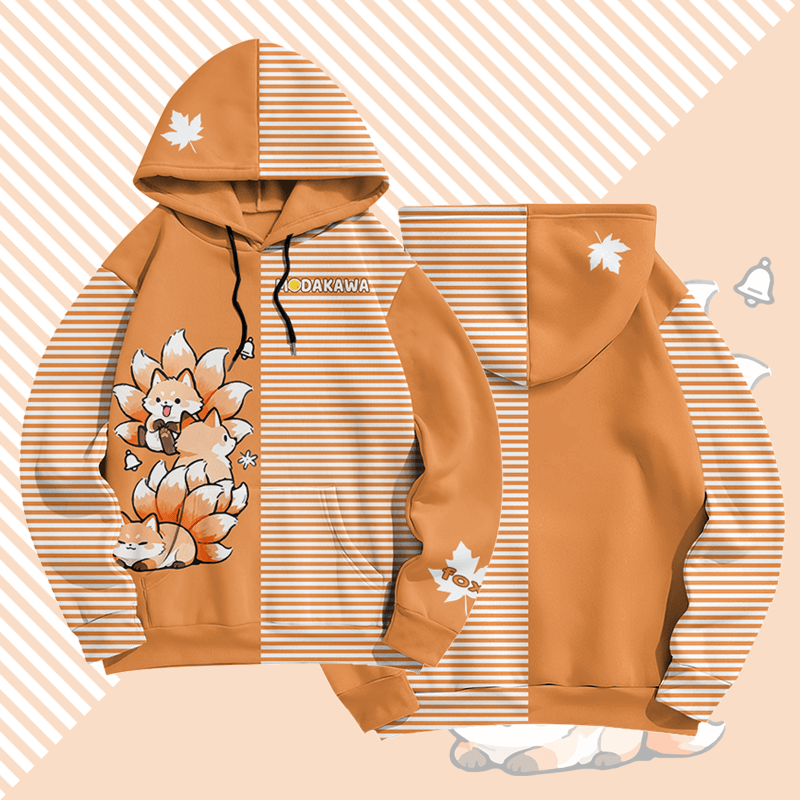 MODAKAWA Pullover-Hoodie mit Allover-Print und Streifenmuster des neunschwänzigen Fuchses - Orange - 8XL - image 1