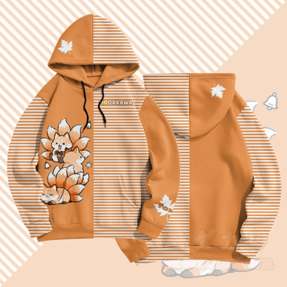 MODAKAWA Pullover-Hoodie mit Allover-Print und Streifenmuster des neunschwänzigen Fuchses - Orange - 5XL - image 1