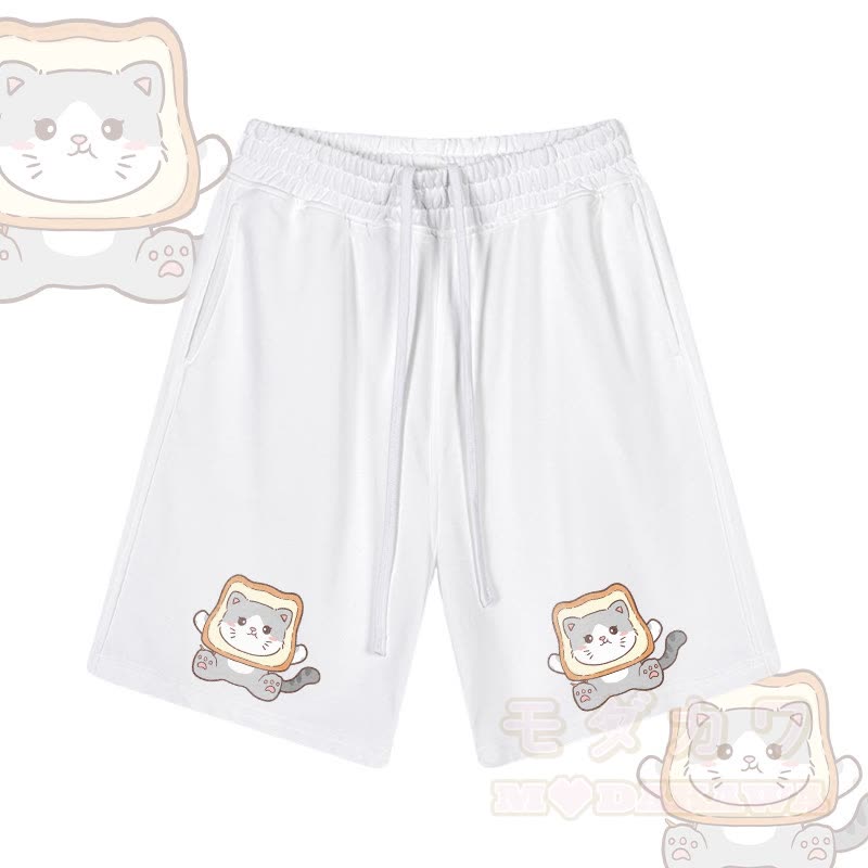 MODAKAWA Toast Cat Graphic Drawstring Shorts - Weiß - 2XL - image 4