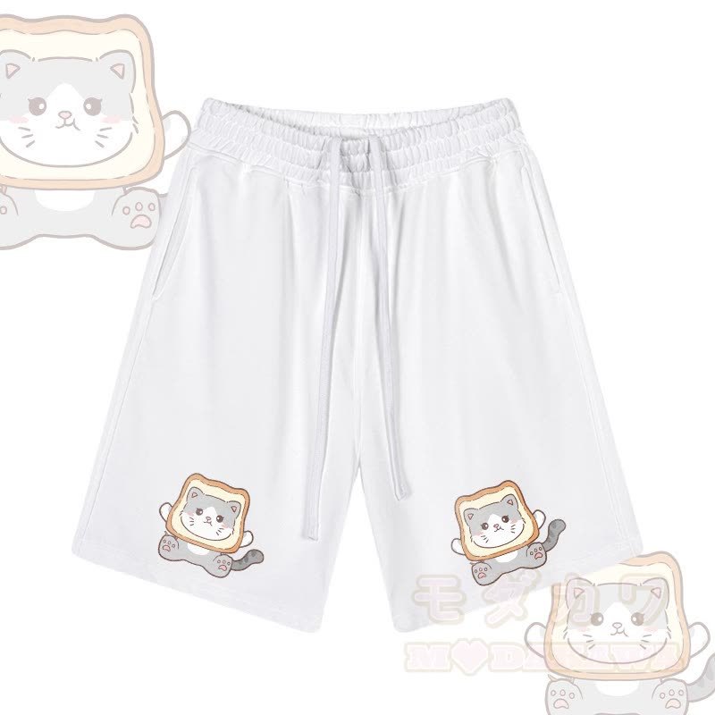 MODAKAWA Toast Cat Graphic Drawstring Shorts - Weiß - 2XL - image 4