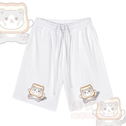 MODAKAWA Toast Cat Graphic Drawstring Shorts - Weiß - 2XL - image 4