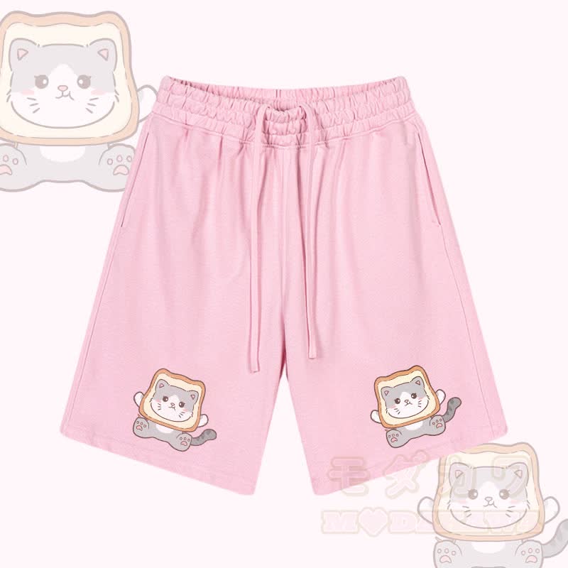 MODAKAWA Toast Cat Graphic Drawstring Shorts - Rosa - 2XL - image 3