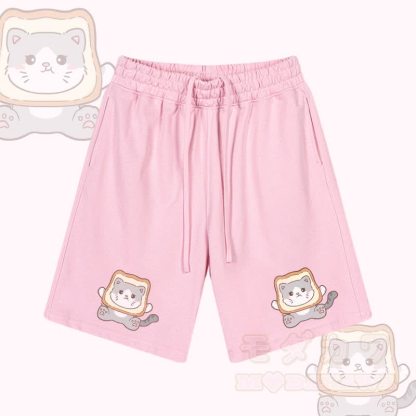MODAKAWA Toast Cat Graphic Drawstring Shorts - Rosa - 2XL - image 3