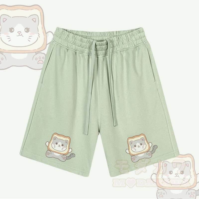 MODAKAWA Toast Cat Graphic Drawstring Shorts - Grün - 2XL - image 2