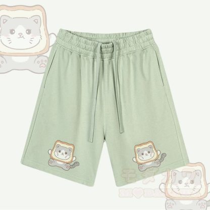 MODAKAWA Toast Cat Graphic Drawstring Shorts - Grün - 2XL - image 2