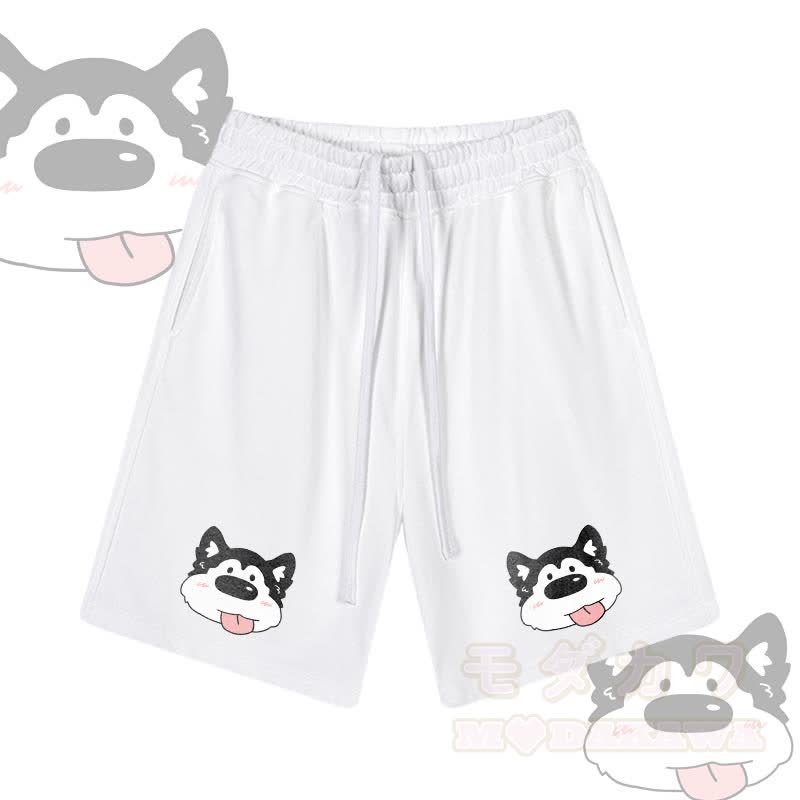 MODAKAWA Shorts mit Hundemotiv „Zunge raus“ und Kordelzug - Weiß - 2XL - image 5