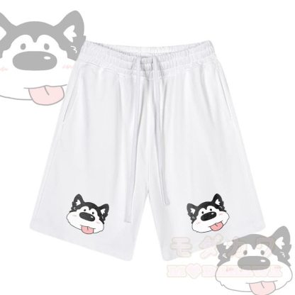 MODAKAWA Shorts mit Hundemotiv „Zunge raus“ und Kordelzug - Weiß - 2XL - image 5