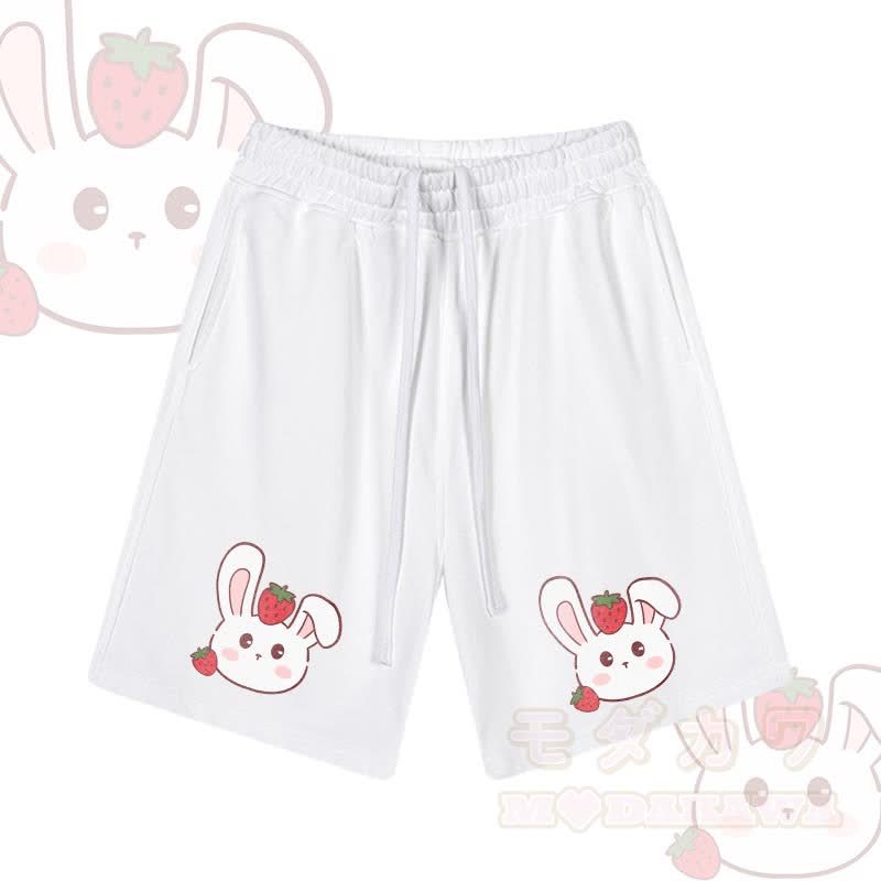 MODAKAWA Shorts mit Erdbeerhasen-Grafik und Kordelzug - Weiß - 2XL - image 4