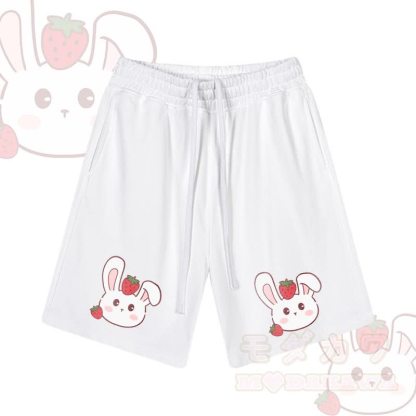 MODAKAWA Shorts mit Erdbeerhasen-Grafik und Kordelzug - Weiß - 2XL - image 4