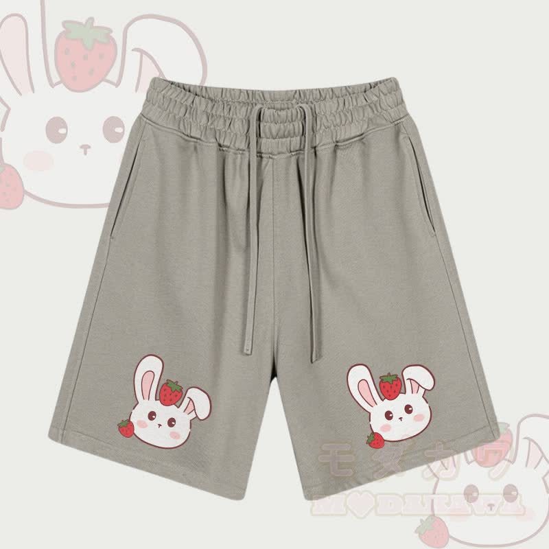 MODAKAWA Shorts mit Erdbeerhasen-Grafik und Kordelzug - Graubraun - 2XL - image 2