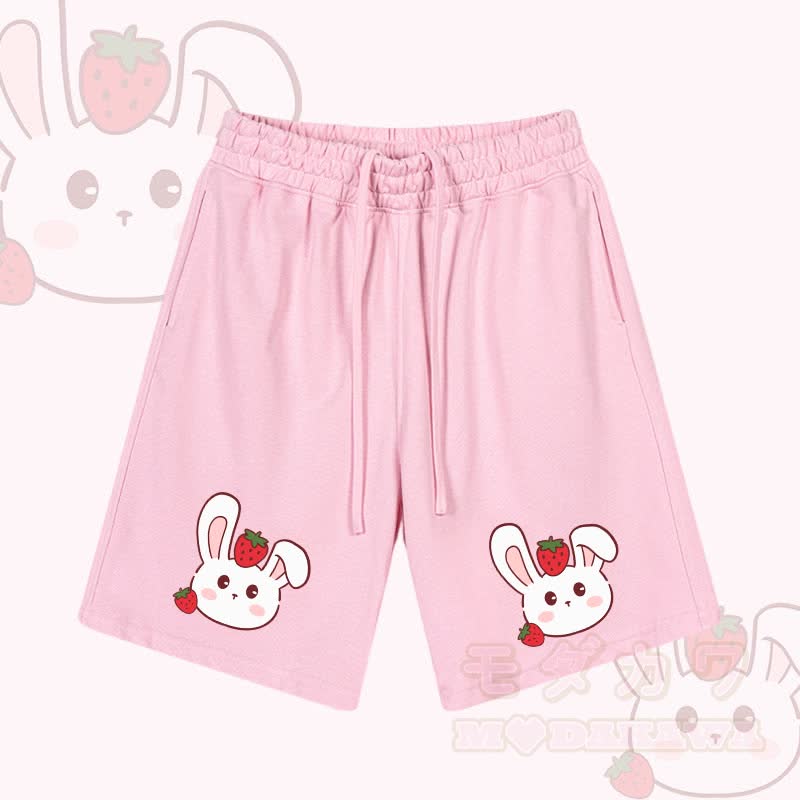 MODAKAWA Shorts mit Erdbeerhasen-Grafik und Kordelzug - Rosa - 2XL - image 1