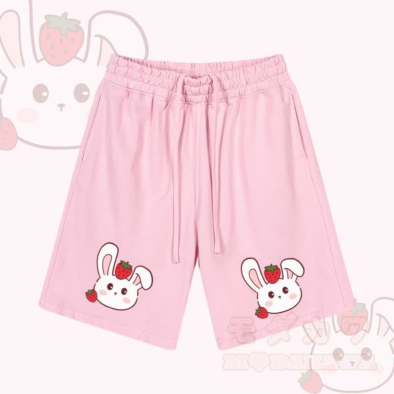 MODAKAWA Shorts mit Erdbeerhasen-Grafik und Kordelzug - Rosa - 2XL - image 1