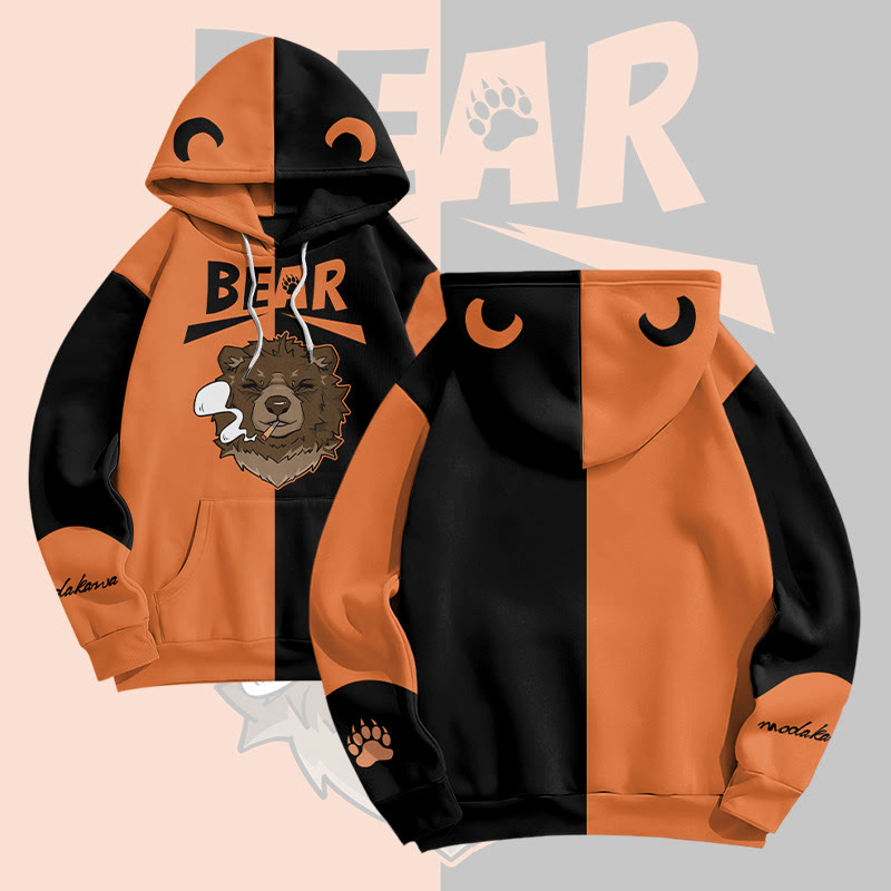 MODAKAWA Pullover-Hoodie mit Raucherbär-Grafik und Allover-Print - Orange - 8XL - image 1