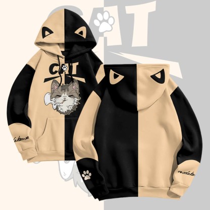 MODAKAWA Pullover-Hoodie mit rauchender Katze und Allover-Print - Apricot - 8XL - image 1