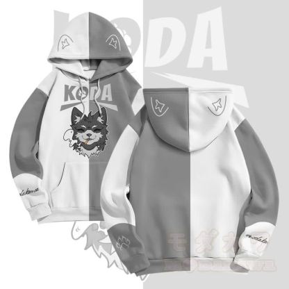 MODAKAWA KODA Pullover-Hoodie mit rauchendem Welpenmotiv und Allover-Print - Grau & Weiß - 5XL - image 2