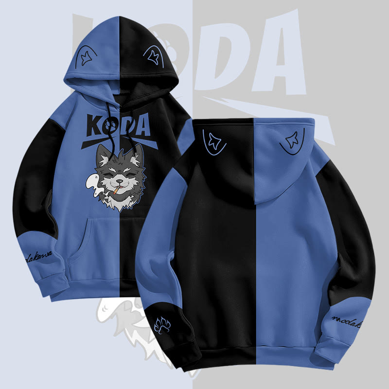 MODAKAWA KODA Pullover-Hoodie mit rauchendem Welpenmotiv und Allover-Print - Blue - 8XL - image 1