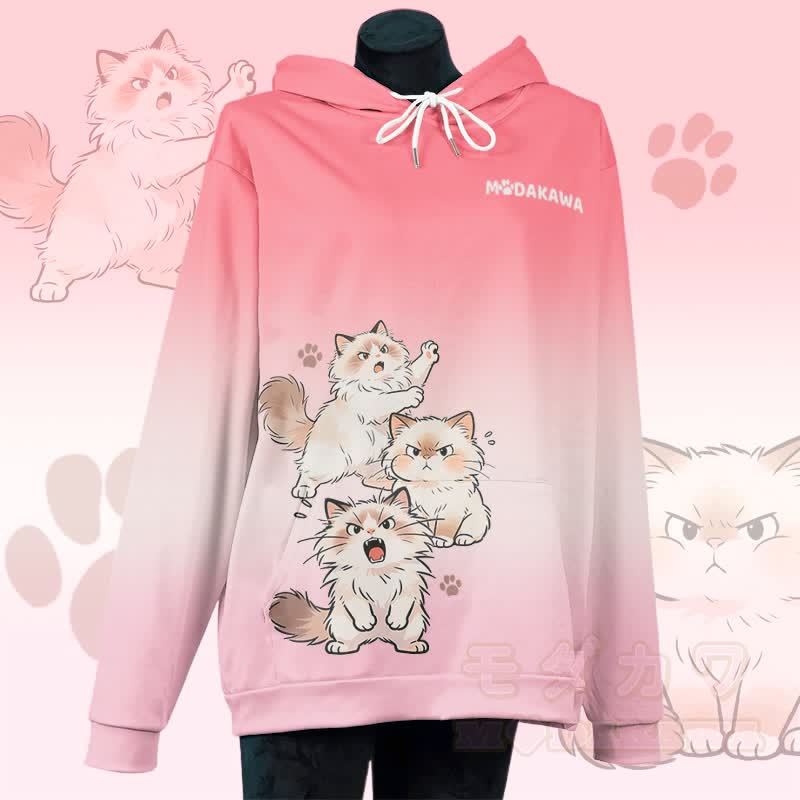MODAKAWA Pullover-Hoodie mit Allover-Print einer wütenden Katze - Rosa - 5XL - image 2