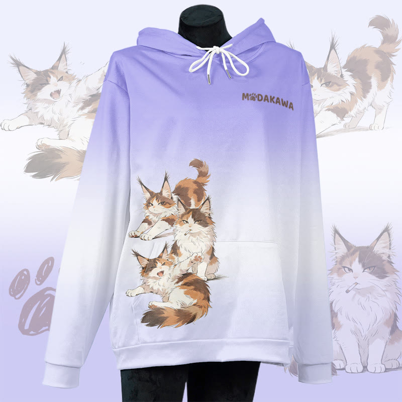 MODAKAWA Pullover-Hoodie mit rauchender Katze und Allover-Print - Purple - 8XL - image 2