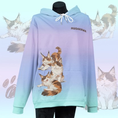 MODAKAWA Pullover-Hoodie mit rauchender Katze und Allover-Print - Blue&Purple - 8XL - image 1