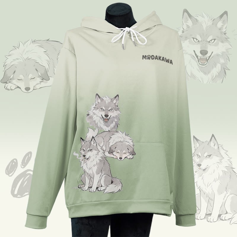 MODAKAWA Pullover-Hoodie mit Allover-Print eines rauchenden Hundes - Green - 8XL - image 4
