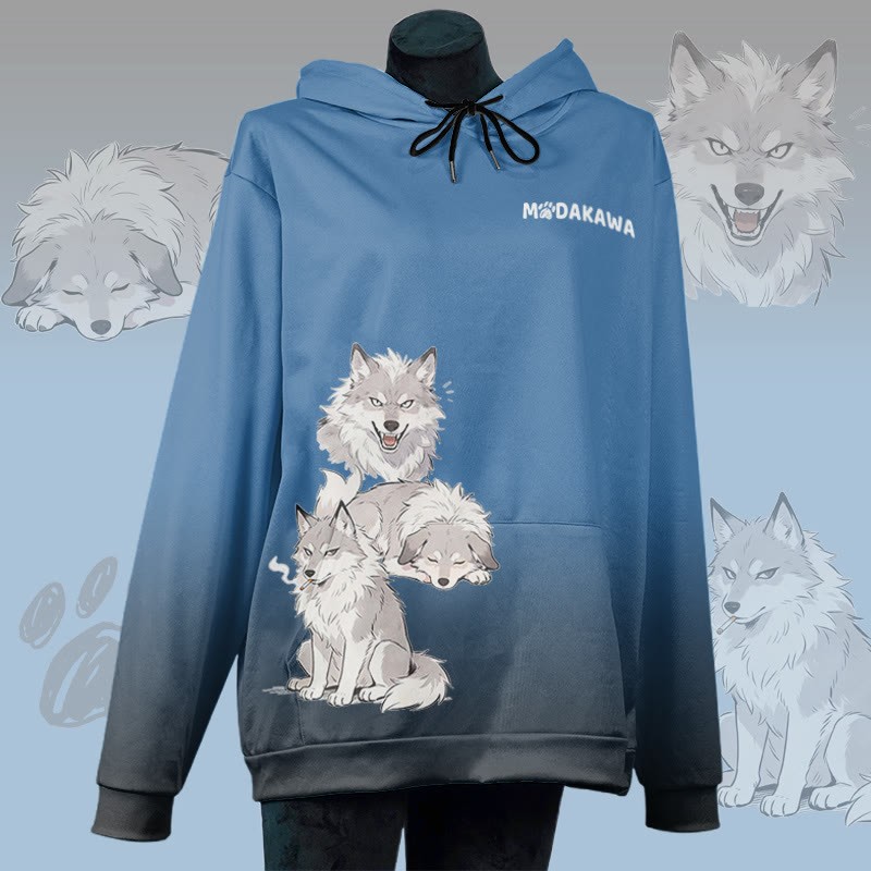 MODAKAWA Pullover-Hoodie mit Allover-Print eines rauchenden Hundes - Dark Blue - 8XL - image 1