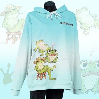 MODAKAWA Smoking Frog Graphic All Over Print Pullover Hoodie - Lake Blue - 8XL - image 1