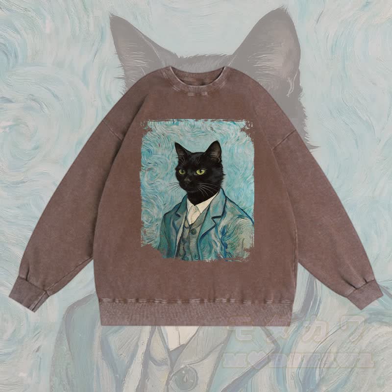 MODAKAWA Gentleman Unisex-Sweatshirt mit schwarzer Katzengrafik im Vintage-Stil - Braun - 3XL - image 2