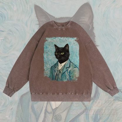 MODAKAWA Gentleman Unisex-Sweatshirt mit schwarzer Katzengrafik im Vintage-Stil - Braun - 3XL - image 2