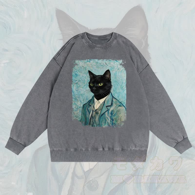 MODAKAWA Gentleman Unisex-Sweatshirt mit schwarzer Katzengrafik im Vintage-Stil - Grau - 3XL - image 1