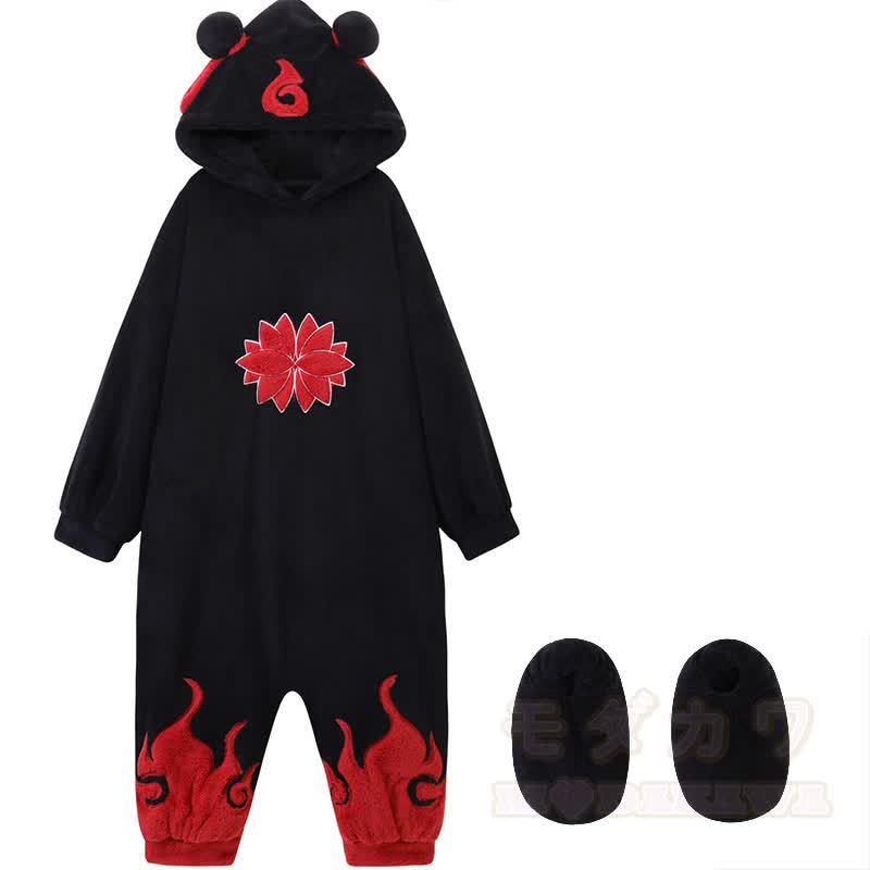 Flammwolken-Plüsch-Kapuzen-Einteiler-Pyjama - Pyjama + Schuhe - 2XL - image 3