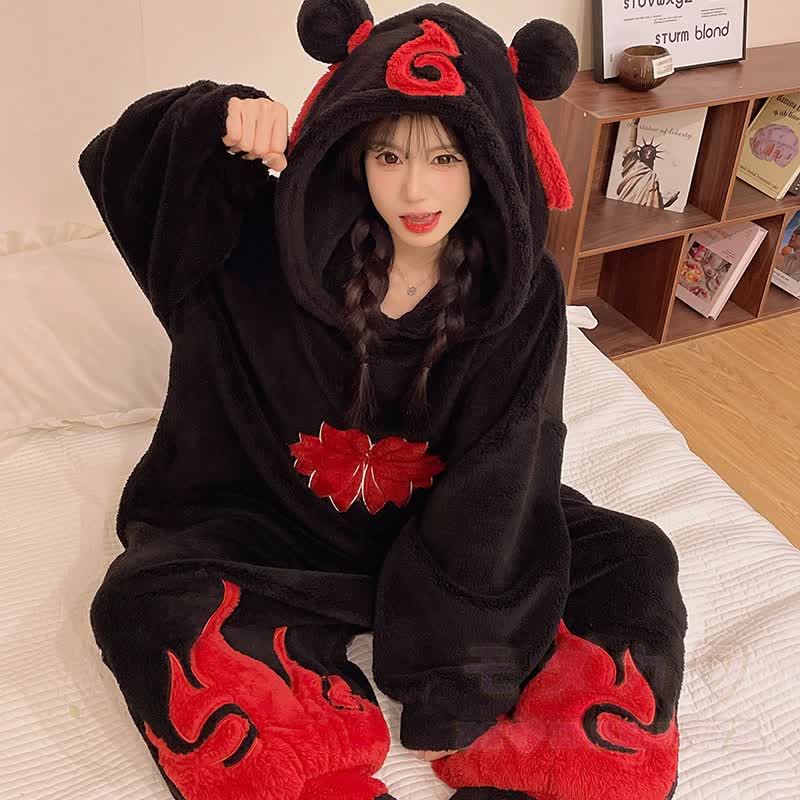 Flammwolken-Plüsch-Kapuzen-Einteiler-Pyjama - image 4