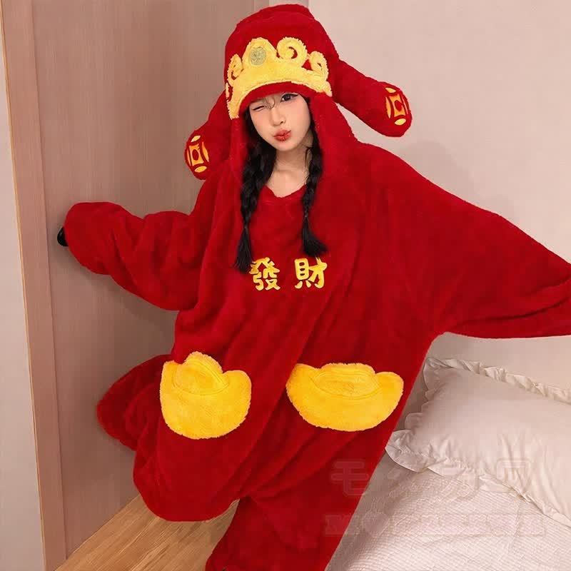 Lucky Fortune Plüsch-Kapuzen-Einteiler-Pyjama - Pyjama + Schuhe - 2XL - image 3