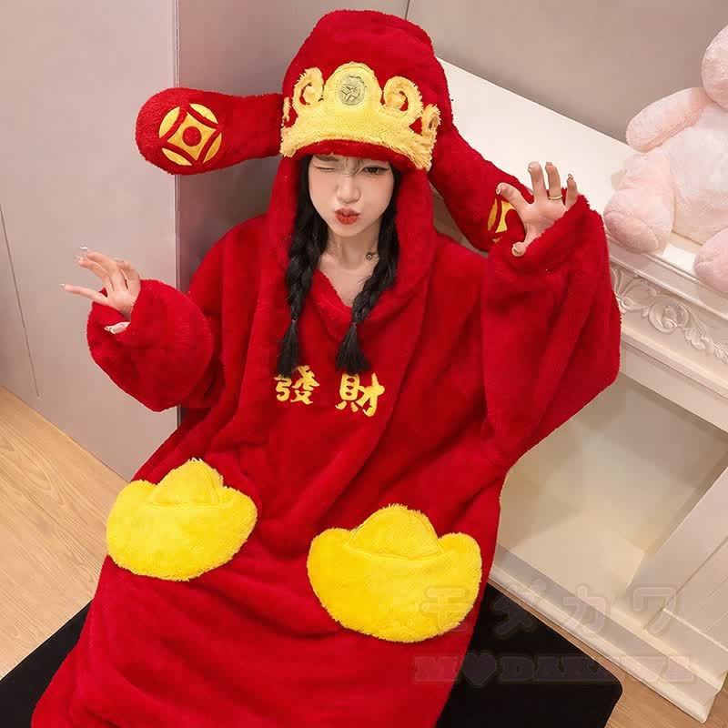 Lucky Fortune Plüsch-Kapuzen-Einteiler-Pyjama - Pyjama - 2XL - image 2