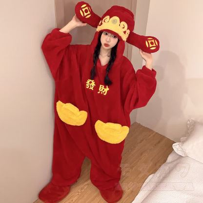 Lucky Fortune Plüsch-Kapuzen-Einteiler-Pyjama - image 1