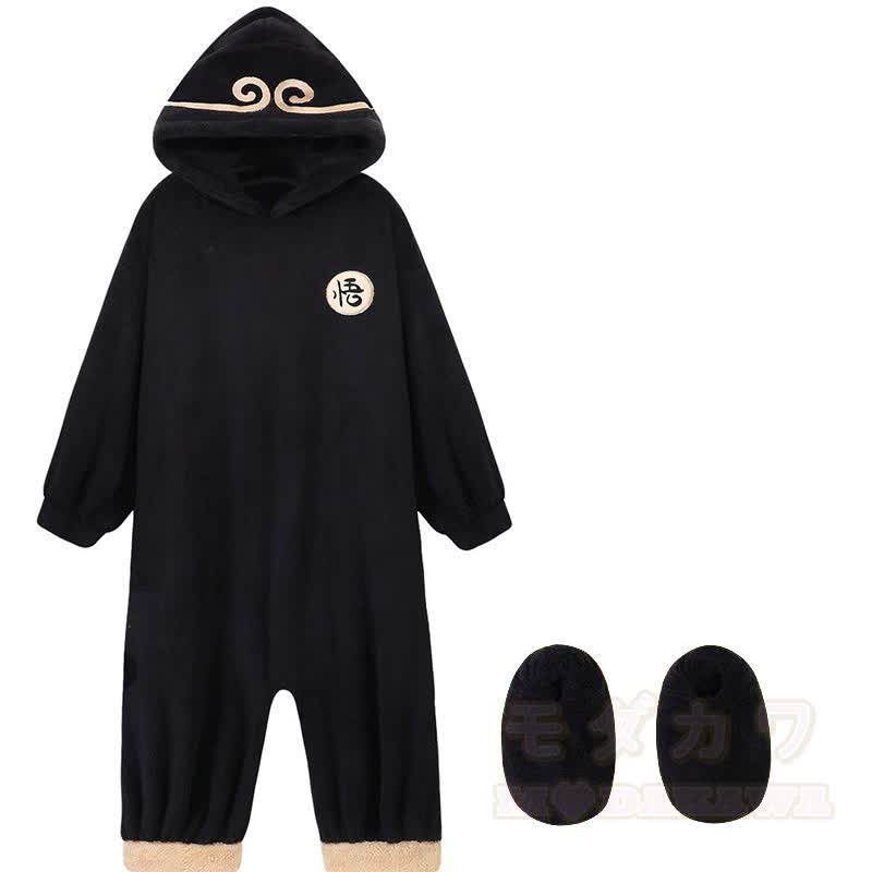 Plüsch-Kapuzen-Einteiler mit Buchstabenstickerei - Pyjama + Schuhe - 2XL - image 3