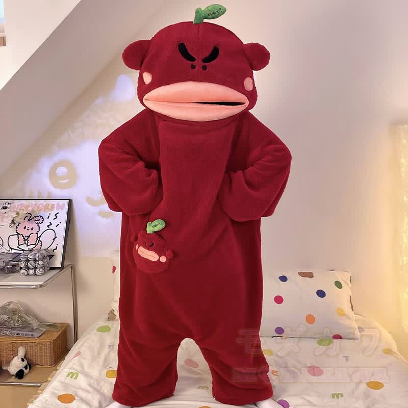 Plüsch-Kapuzen-Einteiler mit Fruchtmonster-Motiv - image 1