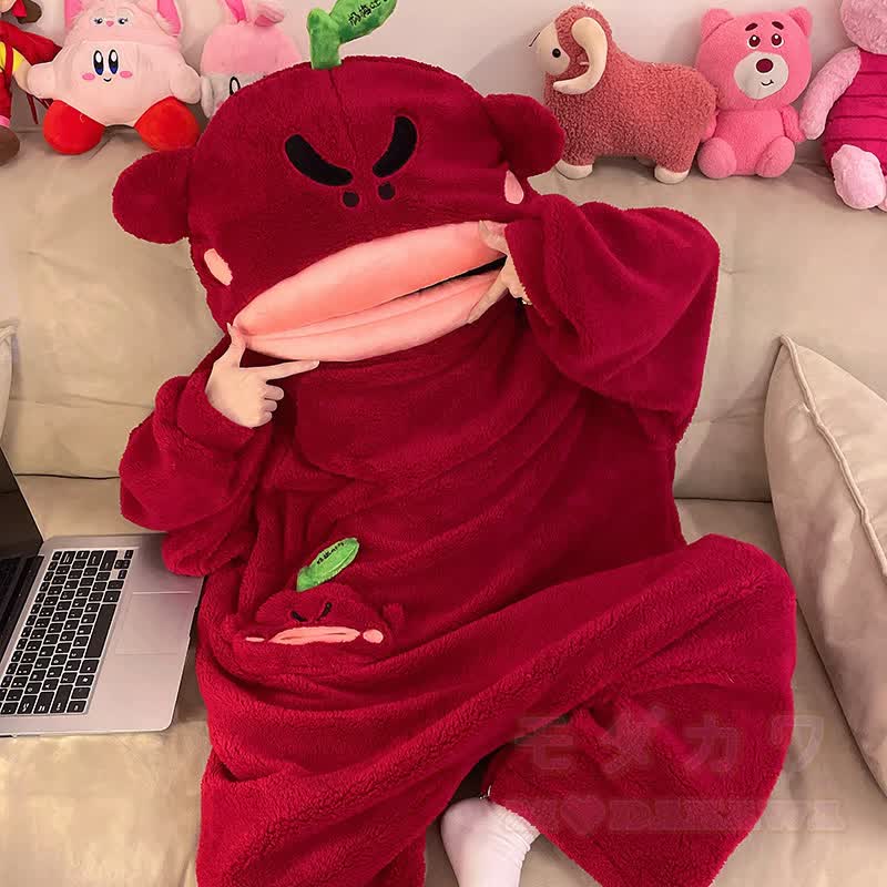 Plüsch-Kapuzen-Einteiler mit Fruchtmonster-Motiv - image 4