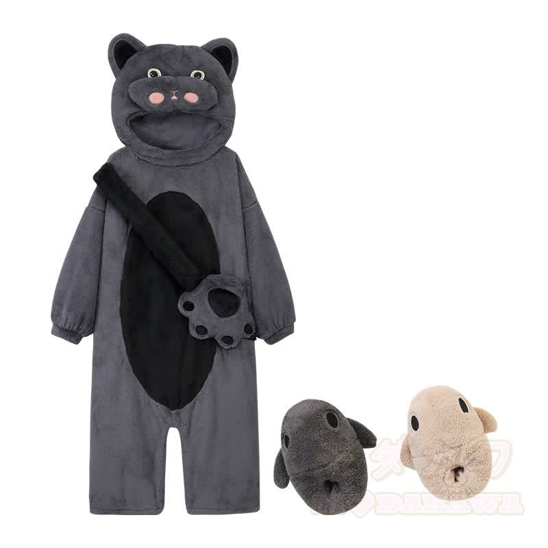 Nilpferd-Plüsch-Kapuzen-Einteiler-Schlafanzug - Pyjama + Schuhe - 2XL - image 3