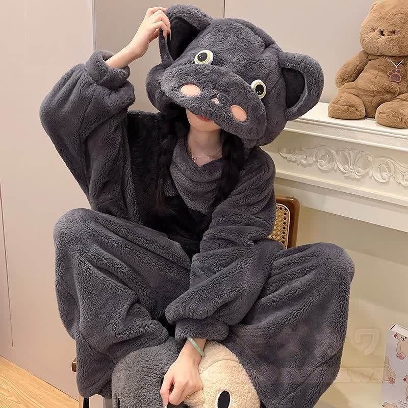 Nilpferd-Plüsch-Kapuzen-Einteiler-Schlafanzug - image 4