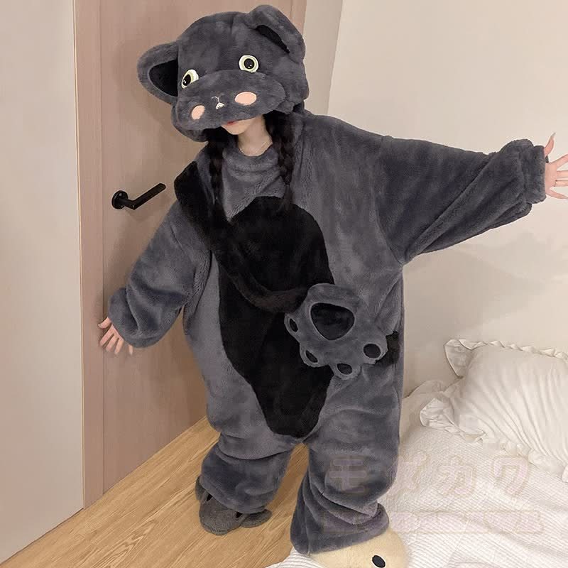 Nilpferd-Plüsch-Kapuzen-Einteiler-Schlafanzug - image 1