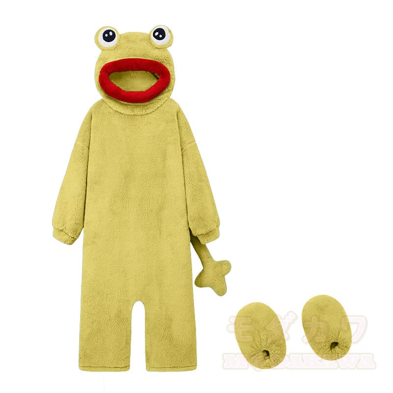 Verspielter Frosch Plüsch-Kapuzen-Einteiler-Schlafanzug - Pyjama + Schuhe - 2XL - image 3