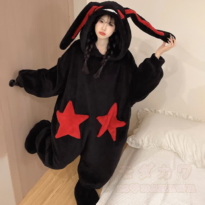 Sternenhasen-Plüsch-Kapuzen-Einteiler-Schlafanzug - image 1