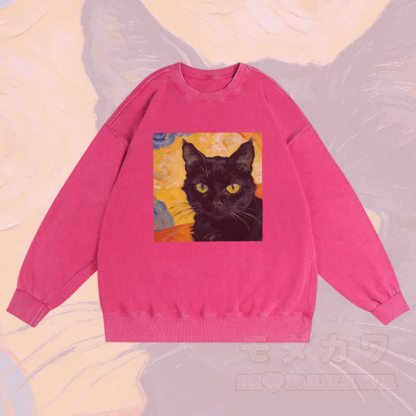 MODAKAWA Unisex-Sweatshirt mit schwarzem Katzenporträt-Grafik im Vintage-Stil - Rosenrot - 3XL - image 1