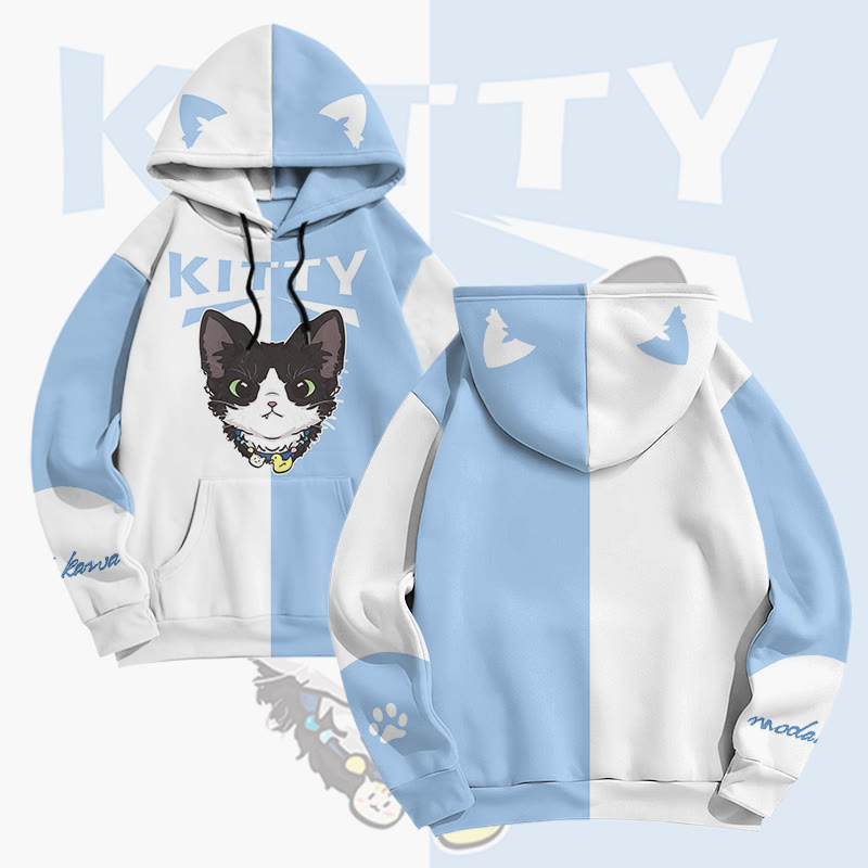 MODAKAWA Pullover-Hoodie mit niedlichem Katzenmotiv und Allover-Print - Blue - 8XL - image 1
