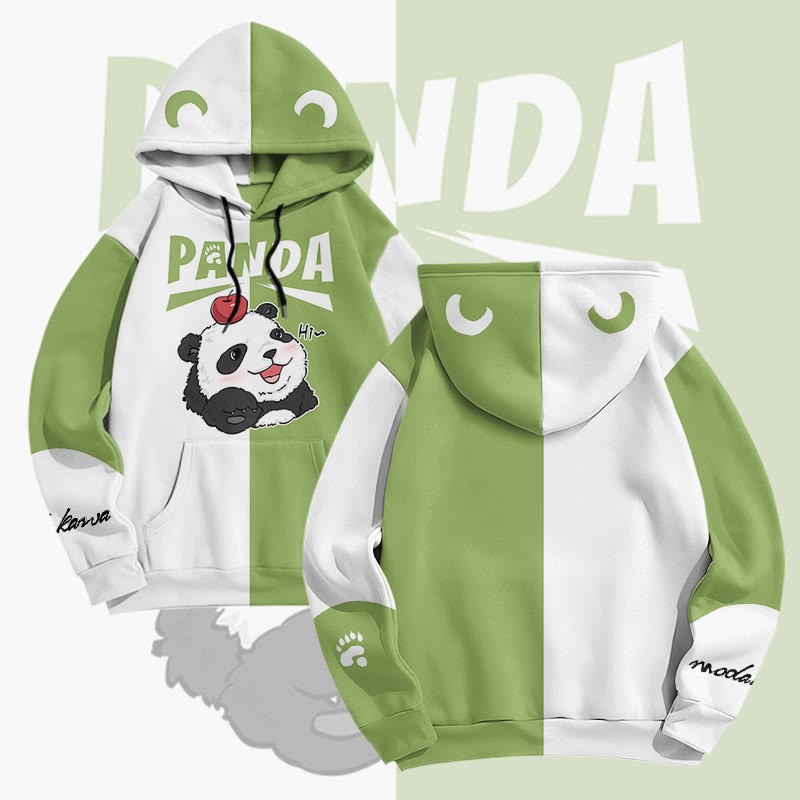 MODAKAWA Pullover-Hoodie mit Panda- und Apfelmotiv und Allover-Print - Green&White - 8XL - image 1