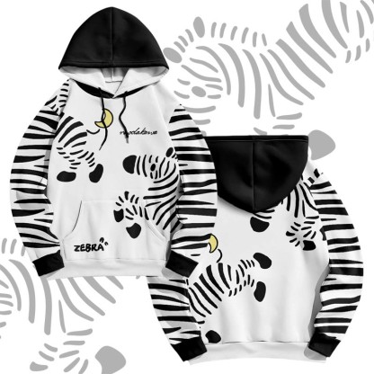 MODAKAWA Pullover-Hoodie mit Zebra-Grafik-Allover-Print - White - 8XL - image 1