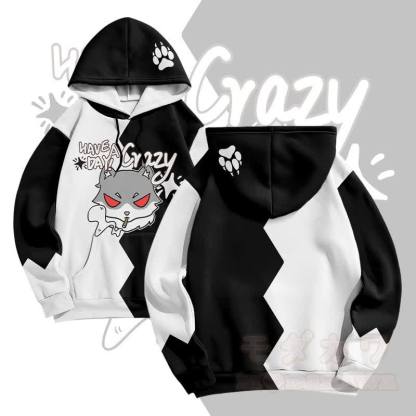 MODAKAWA HAB EINEN VERRÜCKTEN TAG Pullover-Hoodie mit Raucherwolf-Grafik und Allover-Print - Schwarz - 5XL - image 2